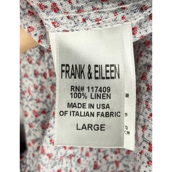 FRANK & EILEEN Sz L Large Blue Red Floral Mary Shirt Dress Linen Long Sleeve - Picture 4 of 10